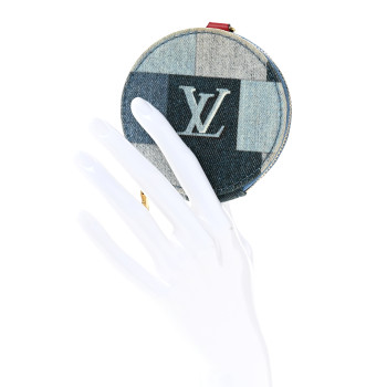 LOUIS VUITTON Denim Damier Monogram Patchwork Multi Pochette Accessories Coin Purse Blue Rouge