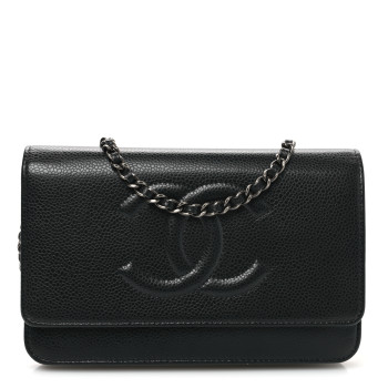 CHANEL Caviar Timeless CC Wallet on Chain WOC Navy Blue