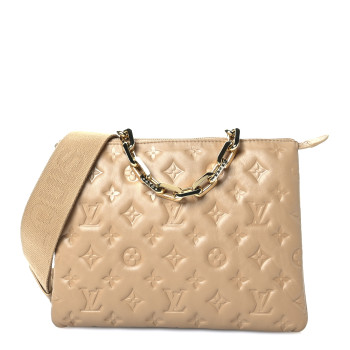 LOUIS VUITTON Lambskin Embossed Monogram Coussin PM Camel