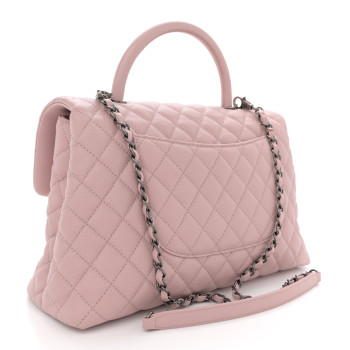 CHANEL Caviar Quilted Medium Coco Handle Flap Light Pink