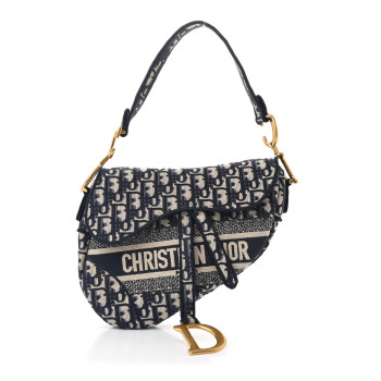 CHRISTIAN DIOR Oblique Embroidered Saddle Bag Blue