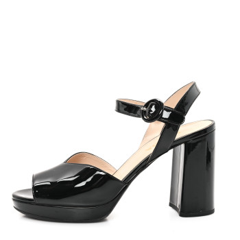PRADA Vernice Platform Sandals 37.5 Black