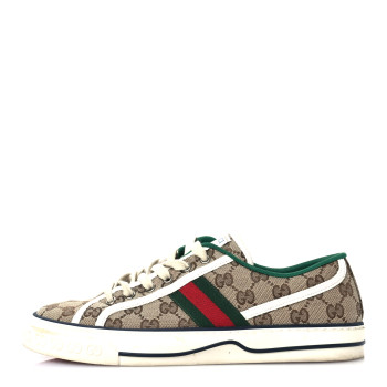 GUCCI GG Monogram Web Womens 1977 Tennis Sneakers 41 Beige Ebony Mystic White