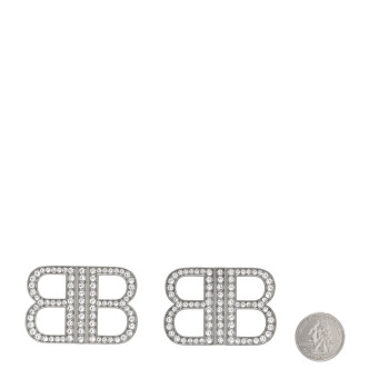 BALENCIAGA Crystal BB 2.0 Drop Earrings Silver