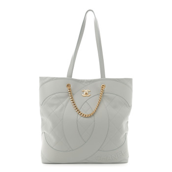 CHANEL Calfskin Stitched CC Shopper Tote Light Grey