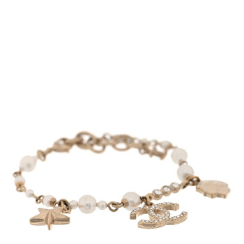 CHANEL Pearl Crystal CC Star Bracelet Gold