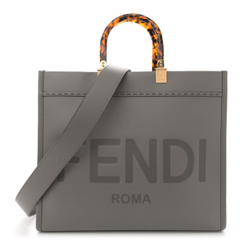 FENDI Vitello King Plexiglass Logo Embossed Medium Fendi Sunshine Shopper Tote Moon