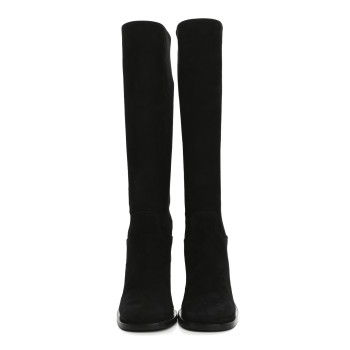 PRADA Suede Metal Triangle Logo Knee Boots 38 Black