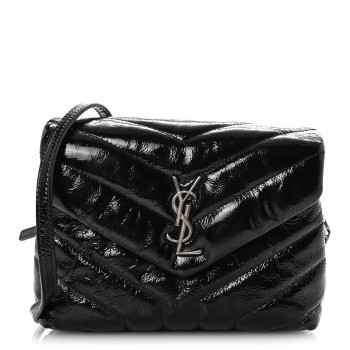 SAINT LAURENT Patent Y Quilted Monogram Toy Loulou Crossbody Bag Black