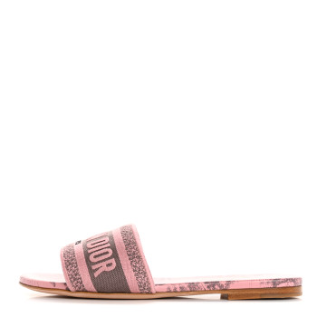 CHRISTIAN DIOR Canvas Toile De Jouy Embroidered Dway Flat Slide Sandals 36 Chateau Rose