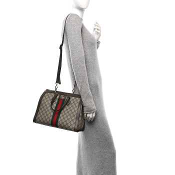 GUCCI GG Supreme Monogram Web Medium Ophidia Tote Bag Brown