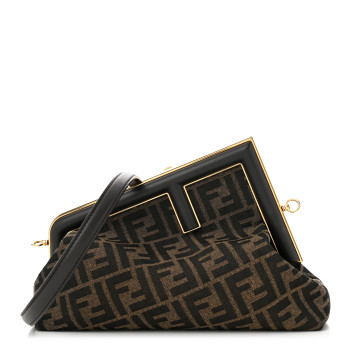 FENDI Shiny Nappa Fabric Jacquard FF 1974 Midi Fendi Tobacco Moro Ebano