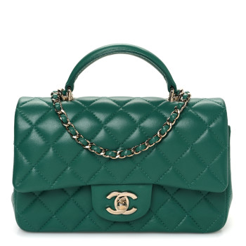 CHANEL Lambskin Quilted Mini Top Handle Rectangular Flap Green