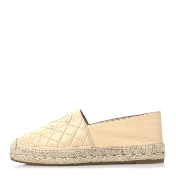 CHANEL Lambskin Quilted CC Espadrilles 39 Beige