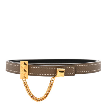 HERMES Swift Epsom Gourmette Equestre 13mm Belt 75 30 Black Etoupe