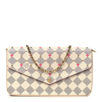 LOUIS VUITTON Damier Azur Studded Pochette Felicie Chain Wallet Fuchsia