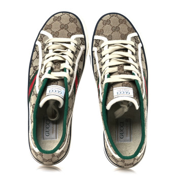 GUCCI GG Monogram Web Womens 1977 Tennis Sneakers 41 Beige Ebony Mystic White