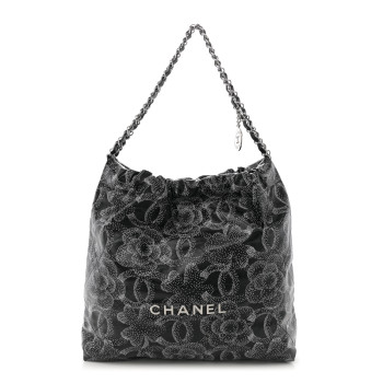 CHANEL Printed Calfskin Quilted Chanel 22 Black