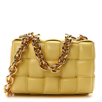 BOTTEGA VENETA Lambskin Maxi Intreccio Padded Chain Cassette Crossbody Bag Corn