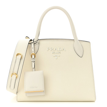 PRADA Saffiano Cuir Calfskin Small Monochrome Top Handle Tote White