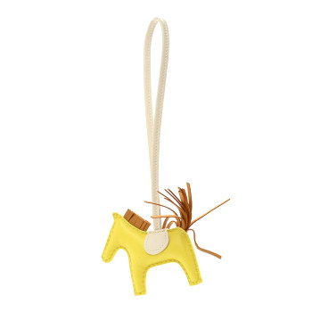 HERMES Milo Lambskin Grigri Rodeo Horse Bag Charm PM Lime Sesame Craie