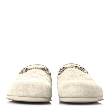 GUCCI Luxury Suede Guccissima Miro Soft Womens Horsebit Slippers 39.5 Oatmeal