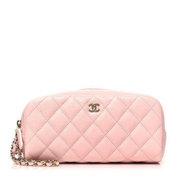 CHANEL Caviar Quilted Toiletry Case With Chain Light Pink