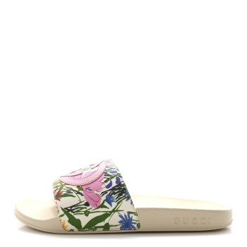 GUCCI X KEN SCOTT Rubber Infinity Giardino d Apri Interlocking G Womens Pool Slide Sandals 37 Ivory Pink Wild Rose