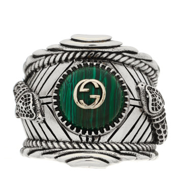 GUCCI Sterling Silver Resin Snake Garden Ring 57 8 Green
