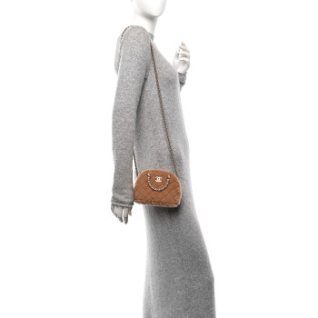 CHANEL Shearling Quilted Shiny Coco Clutch With Chain Dark Beige