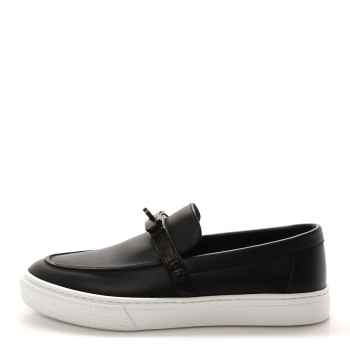HERMES Calfskin Crocodile Game Slip On Sneakers 40 So Black