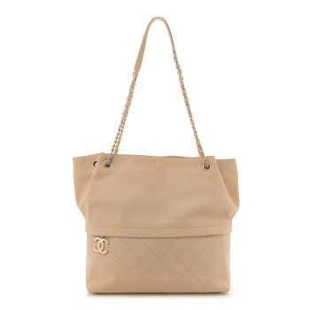 CHANEL Caviar Stitched Shopping Tote Beige