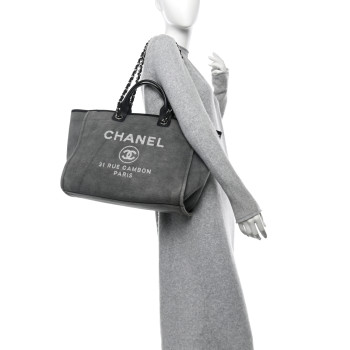 CHANEL Canvas Medium Deauville Tote Grey