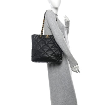 CHANEL Lambskin Quilted Chanel 19 Shopping Bag Black