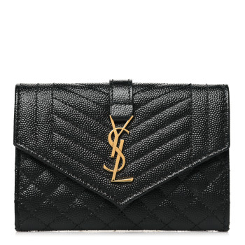 SAINT LAURENT Grain De Poudre Textured Mixed Matelasse Triquilt Small Monogram Envelope Wallet Black