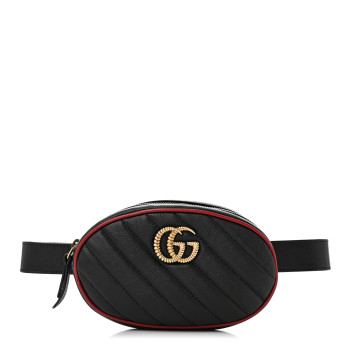 GUCCI Azalea Calfskin Matelasse Diagonal Torchon GG Marmont Belt Bag 75 30 Black Romantic Cerise