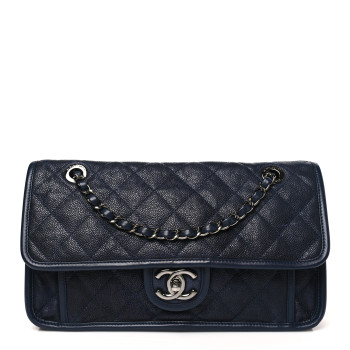 CHANEL Caviar Quilted Medium French Riviera Flap Dark Navy Blue