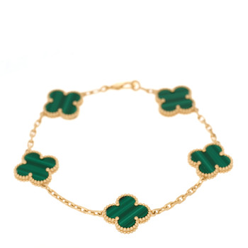VAN CLEEF & ARPELS 18K Yellow Gold Malachite 5 Motifs Vintage Alhambra Bracelet