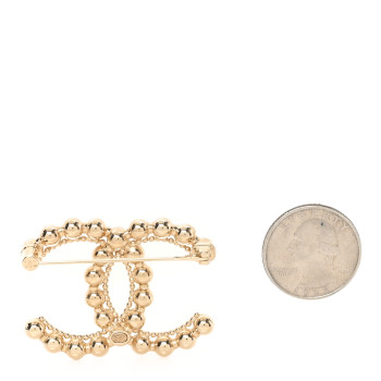 CHANEL Metal Beaded CC Brooch Gold