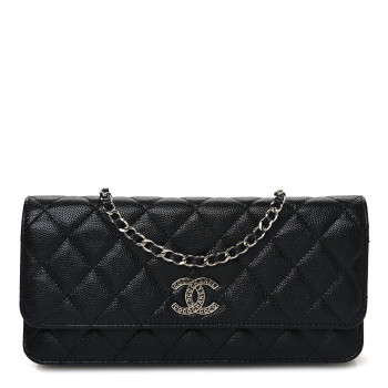 CHANEL Caviar Quilted Coco Chanel Logo Clutch With Chain Flap Black