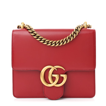 GUCCI Knight Calfskin Small GG Marmont Chain Handle Bag Hibiscus Red