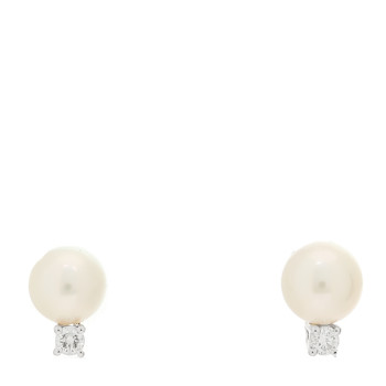 TIFFANY 18K White Gold Diamond Akoya Cultured Pearl 6.5-7mm Signature Earrings