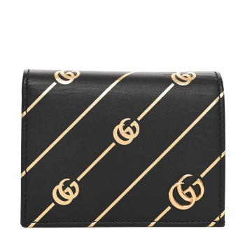 GUCCI Calfskin Diagonal GG Card Case Black Gold