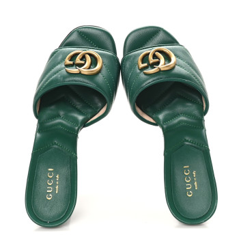 GUCCI Nappa Matelasse GG Marmont 75mm Slide Sandals 35 Emerald