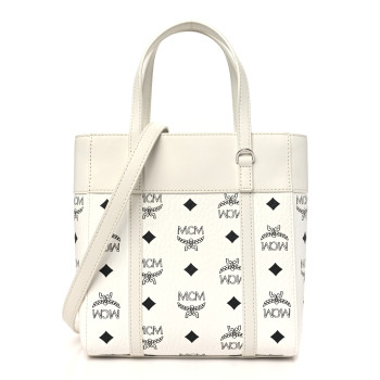 MCM Visetos Nappa Mini Toni Top Zip Shopper Tote White