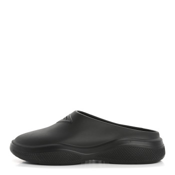PRADA Soft Mellow Rubber Triangle Logo Embossed Womens 25mm Mules 35 Black