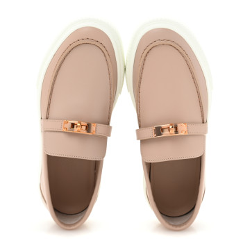 HERMES Calfskin Game Slip On Sneakers 37 Beige Nude