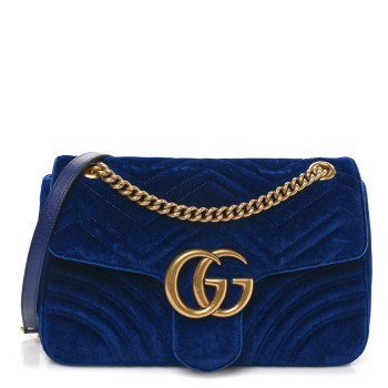 GUCCI Velvet Matelasse Medium GG Marmont Shoulder Bag Cobalt Blue