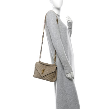 SAINT LAURENT Suede Matelasse Chevron Monogram Medium College Bag Matte Gold