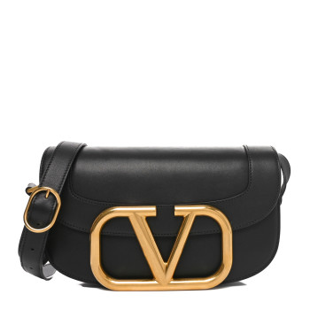 VALENTINO GARAVANI Smooth Calfskin Supervee Shoulder Bag Black